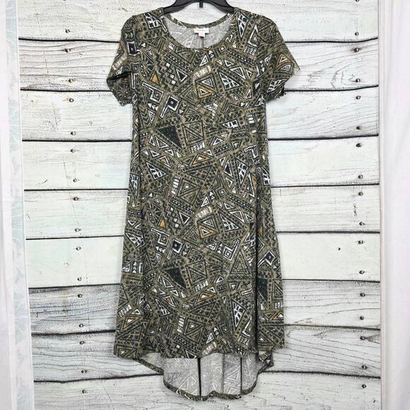 LuLaRoe XS Olive Geometric Hi-Low Carly Dress - Picture 1 of 8